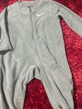 Nike Light Gray Fleece Zip One-Piece Footie
